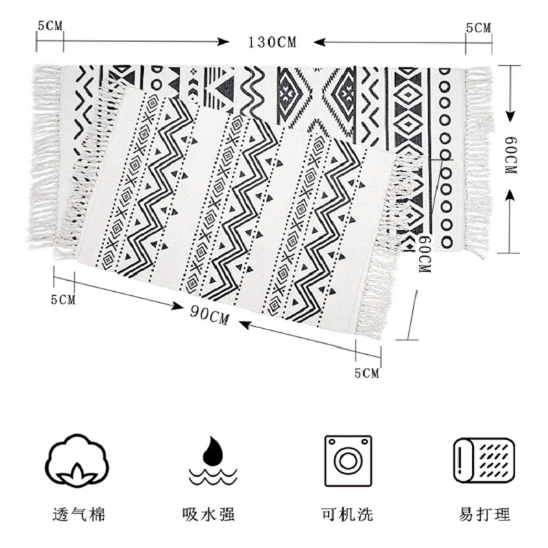 Nordic cotton and linen carpet, home living room sofa, coffee table carpet, bedroom bedside long strip, bed mat, door mat, machine washable Application Scenario