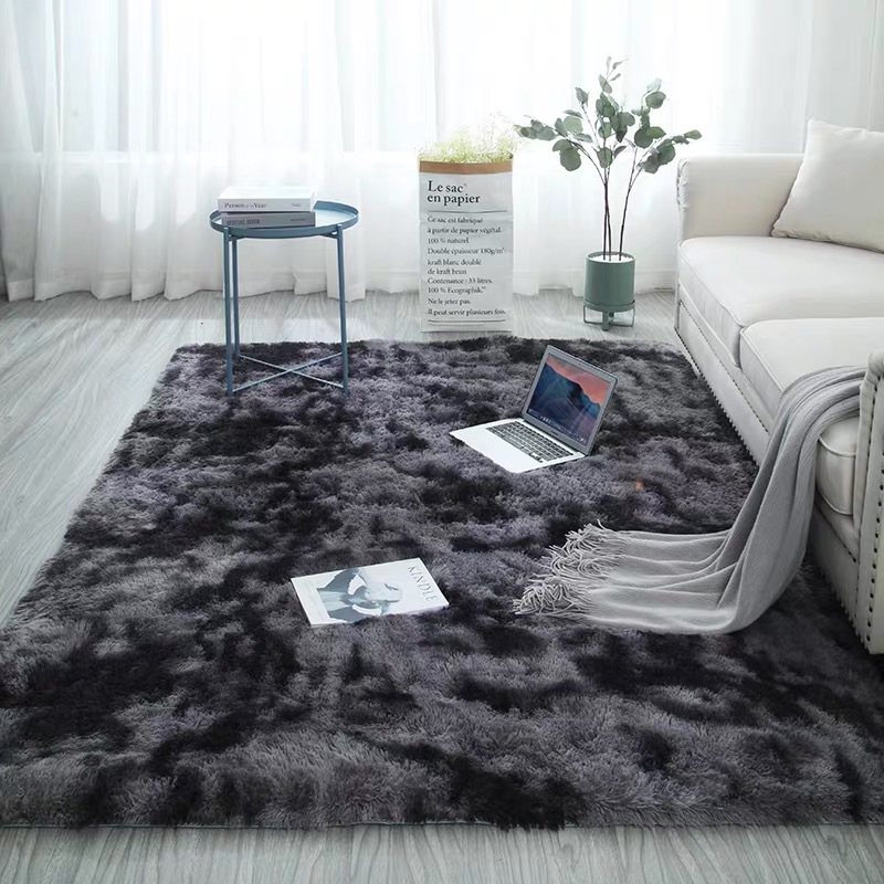 Tie-dyed printed carpet ins manufacturer wholesale gradient color silk wool PV velvet carpet for living room, study, bedside and bedroom L
