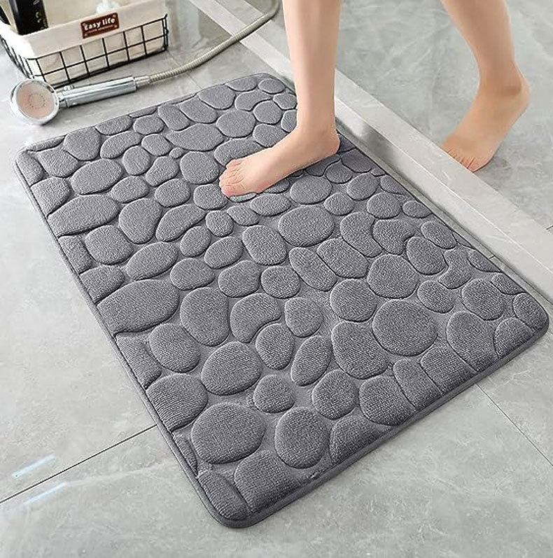 Oval stone pattern floor mat, flannel memory foam, bathroom, water-absorbing door mat, anti-slip mat, carpet pic 7