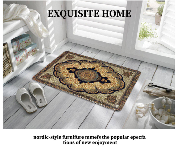 High-end light luxury European-style crystal velvet printed carpet, living room, bedroom, study, makeup table, floor mat, water-absorbing and anti-slip carpet pic 4