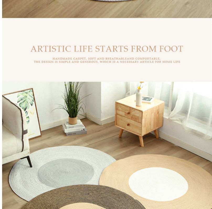 北欧黄麻编制流苏地垫阳台棉麻抓周地毯民宿地铺茶几圆形卧室日式详情13