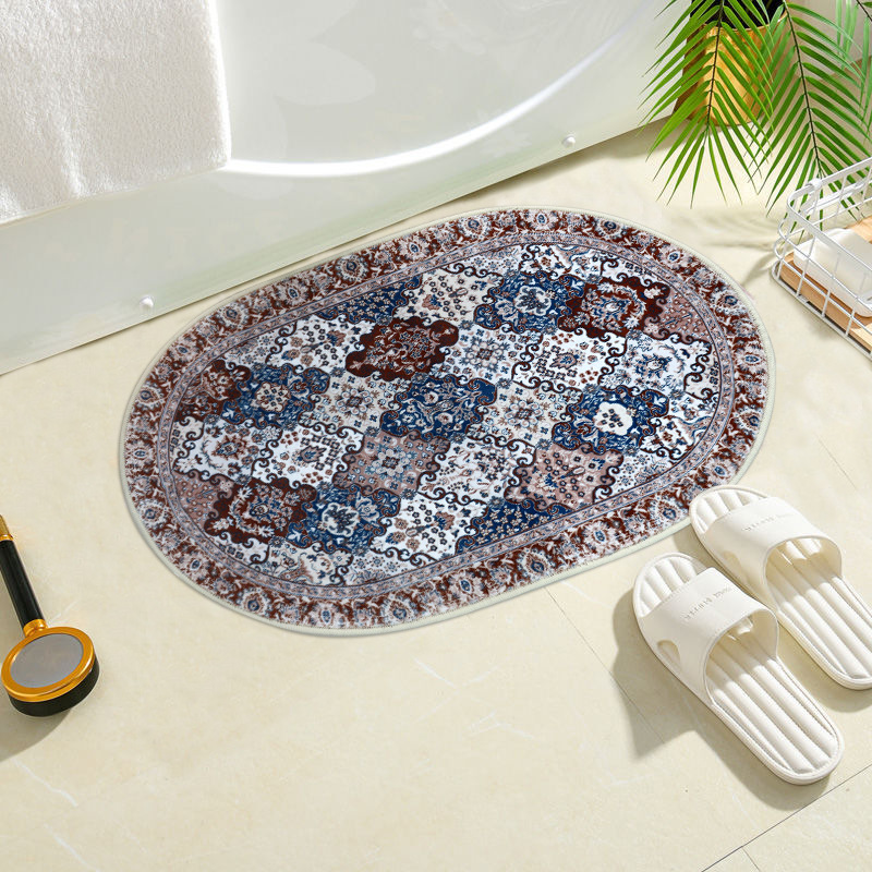 High-end light luxury faux cashmere bathroom floor mat, water-absorbing and anti-slip carpet, room door, living room and study door floor mat, anti-slip mat Specification image