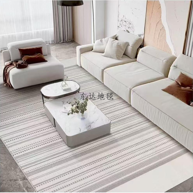 The Elegant series Wilton woven carpet features a simple line design and is a light luxury and simple carpet for the living room and bedroom Application Scenario