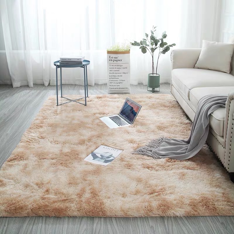 Tie-dyed printed carpet ins manufacturer wholesale gradient color silk wool PV velvet carpet for living room, study, bedside and bedroom L Item Picture