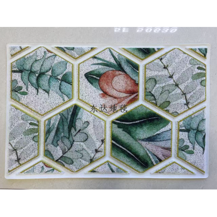 3D stereoscopic silk ring dust removal entrance hall floor mat, plant geometric brushed floor mat, bathroom PVC grid foot mat Application Scenario