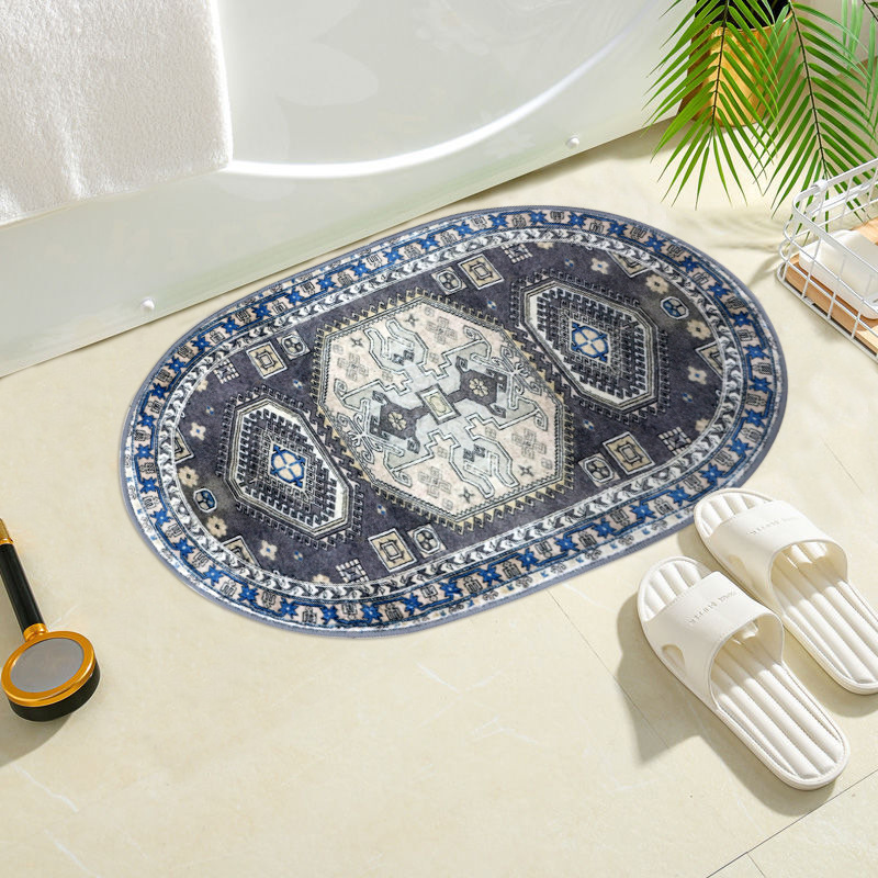 High-end light luxury faux cashmere bathroom floor mat, water-absorbing and anti-slip carpet, room door, living room and study door floor mat, anti-slip mat details Picture