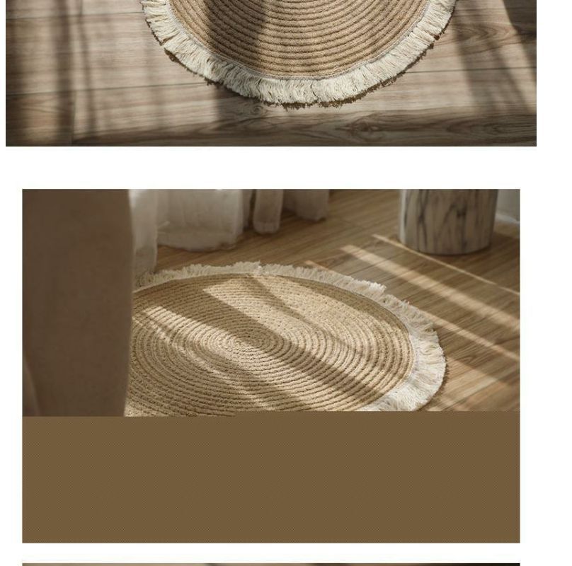 北欧黄麻编制流苏地垫阳台棉麻抓周地毯民宿地铺茶几圆形卧室日式详情3
