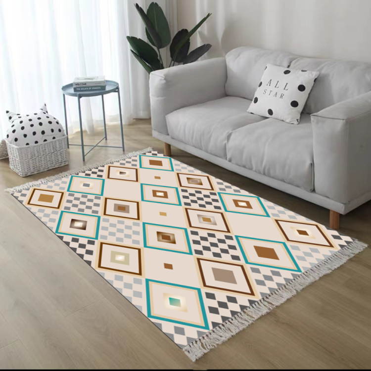 High-end light luxury fringed woven carpet for living room sofa floor mat absorbent carpet