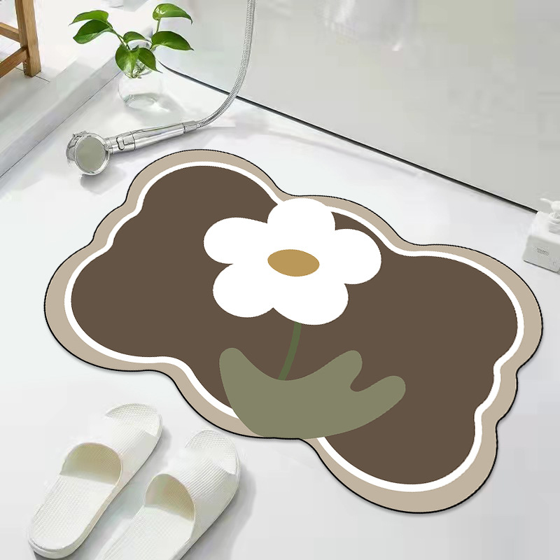 Fresh and clean flower bathroom entrance mat, absorbent bathroom door anti-slip foot mat, thickened bathroom entrance mat details Picture