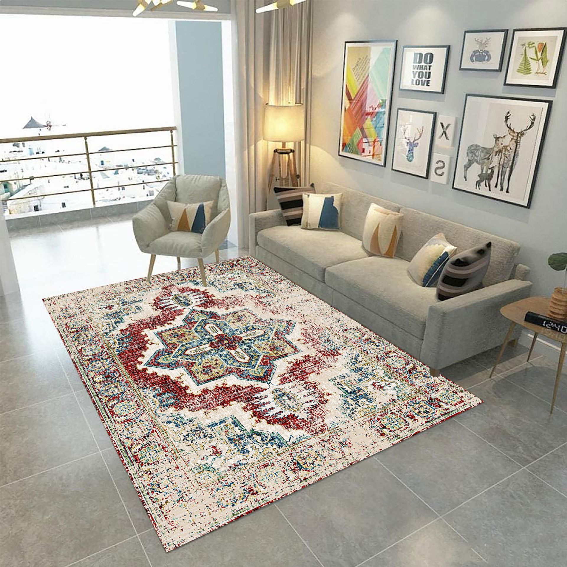 Modern and simple European-style waterproof carpet, crystal velvet high-definition printed absorbent carpet, living room and study floor mat details Picture