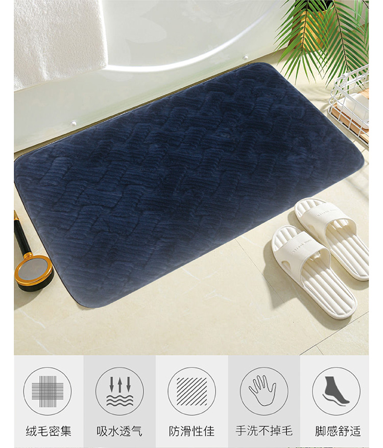 High-grade solid color rabbit fur jacquard carpet, TPR anti-slip and absorbent floor mat, bathroom and living room door carpet pic 3