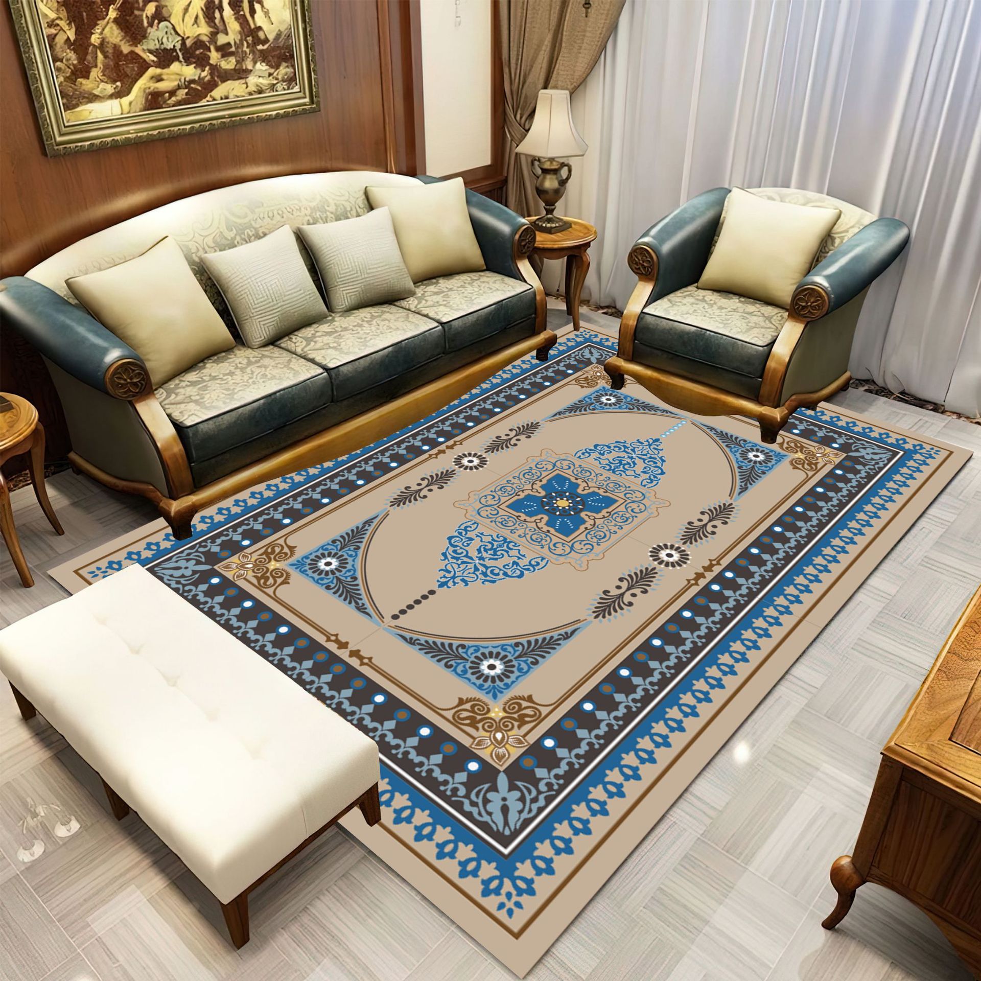 Modern and simple carpet, crystal velvet high-definition printed carpet, living room water-absorbing and anti-slip floor mat, sofa, coffee table carpet Specification image