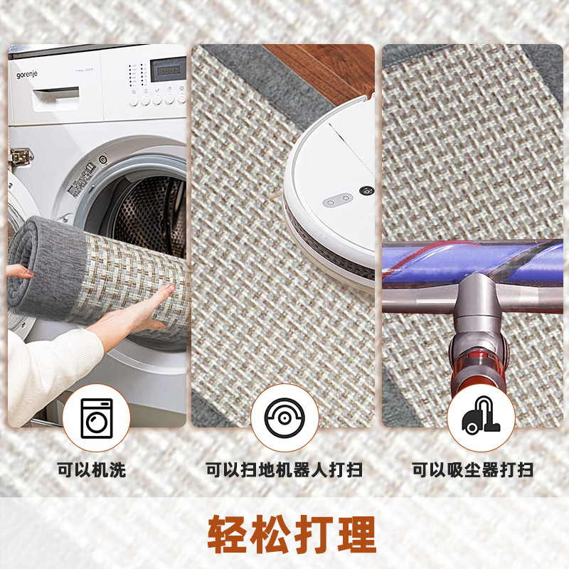 Amazon linen kitchen MATS, long anti-slip floor MATS, cross-border entrance door MATS, household carpets wholesale, large edge banding details Picture