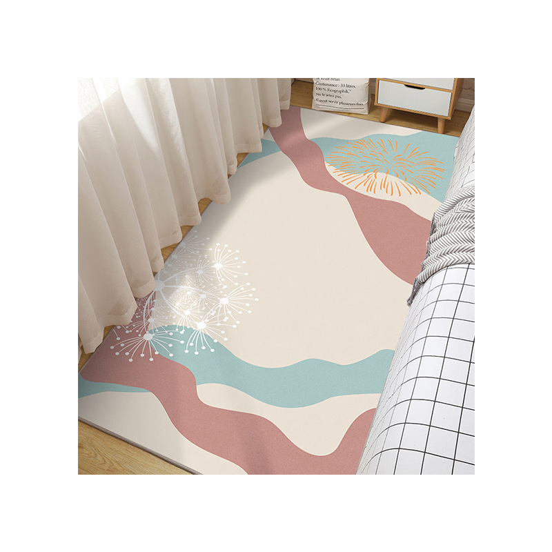 Morandi series home bedside carpet, bedroom anti-slip and cooling carpet, home strip-shaped easy-to-maintain crystal velvet carpet Application Scenario