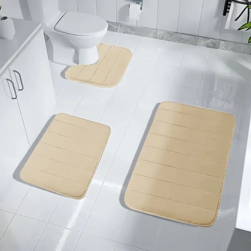 Three-piece set of embossed memory foam striped floor MATS, bathroom absorbent pads, toilet protection pads, cross-border supply