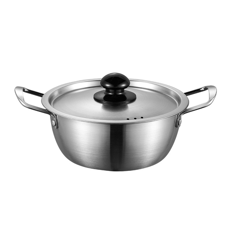 Korean-style stainless steel instant noodle pot with lid, single-person small hot pot, golden internet-famous ramen pot, household small cooking pot, soup pot Specification image