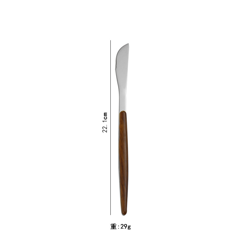 Portuguese Western tableware with plastic handles, retro wood-grain steak knives, forks and spoons, home pasta dessert knives, forks and spoons Item Picture