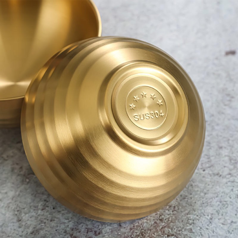 304 stainless steel Korean-style threaded bowl, household double-layer rice bowl, golden soup bowl, kindergarten, restaurant and snack bowl Specification image