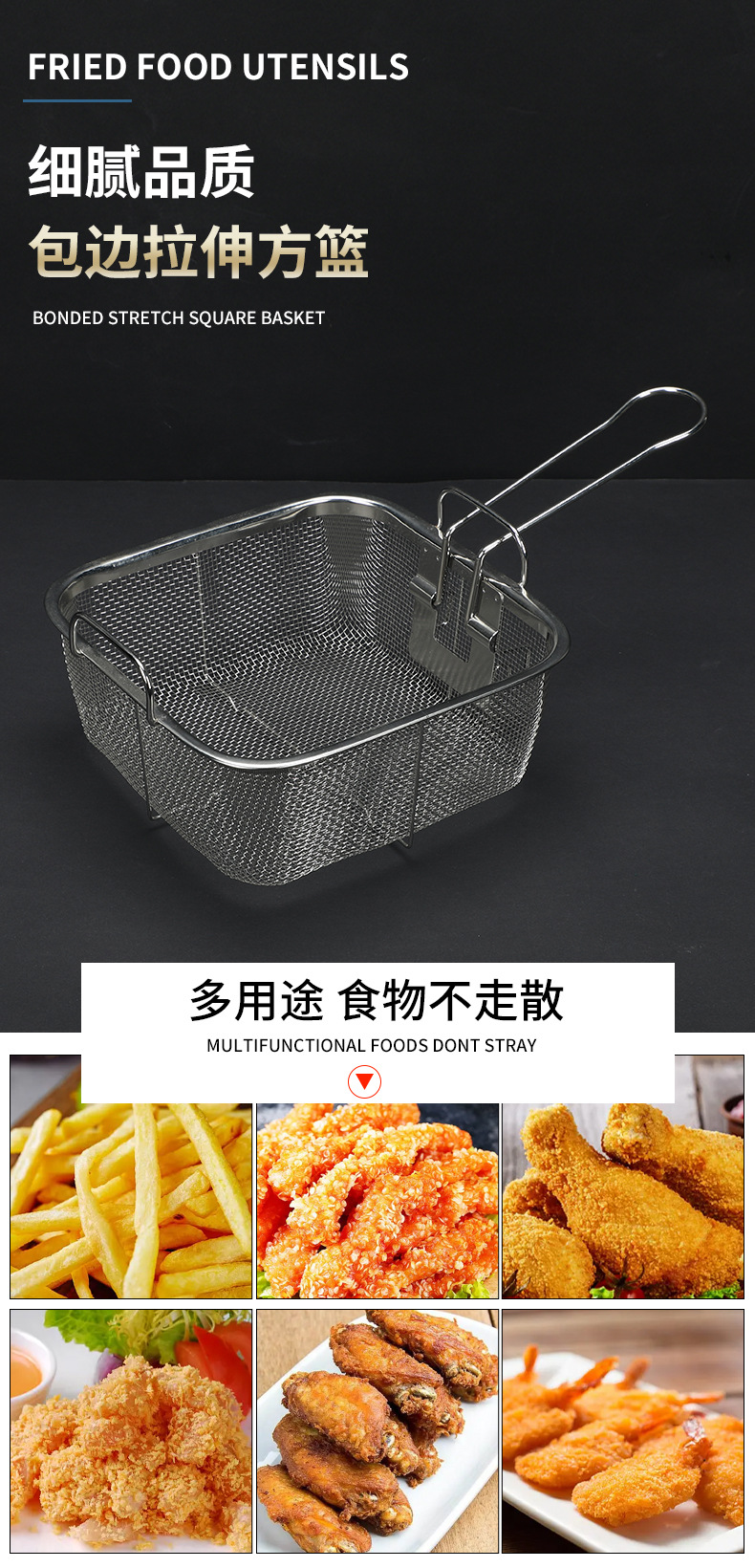 Multi-functional commercial square fryer basket, commercial fryer net, oil-frying blue drain net, fryer basket, filter net, fryer frame pic 1