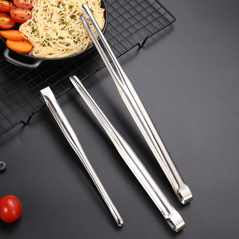 304 stainless steel Korean buffet barbecue tongs, thickened steak tongs, ice tongs, golden extended barbecue food tongs details Picture