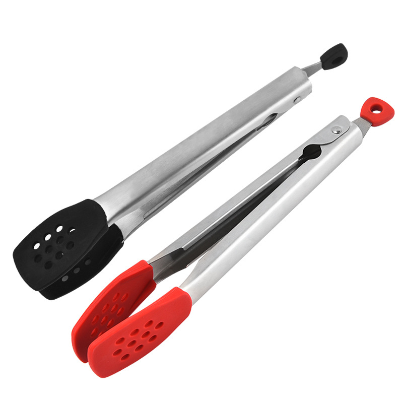 Stainless steel silicone steak tongs, thickened food tongs, multi-purpose baking and barbecue tongs, kitchen and household bread tongs Item Picture