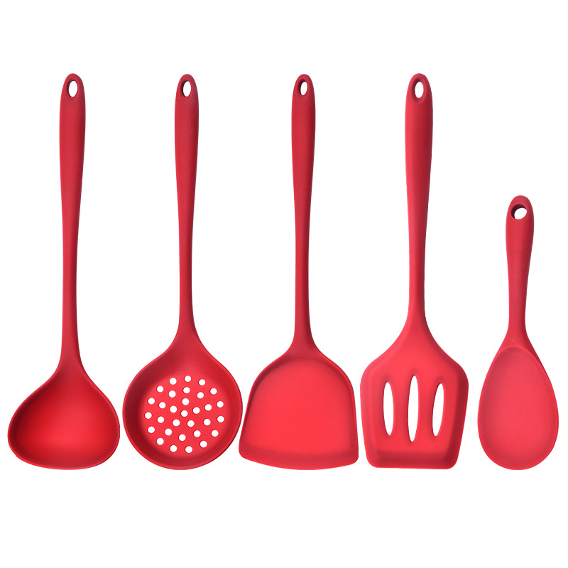 Silicone spatula, Chinese spatula, high-temperature resistant non-stick pan, silicone spoon and spatula set, soup spoon and strainer, five-piece cooking kitchenware set Application Scenario