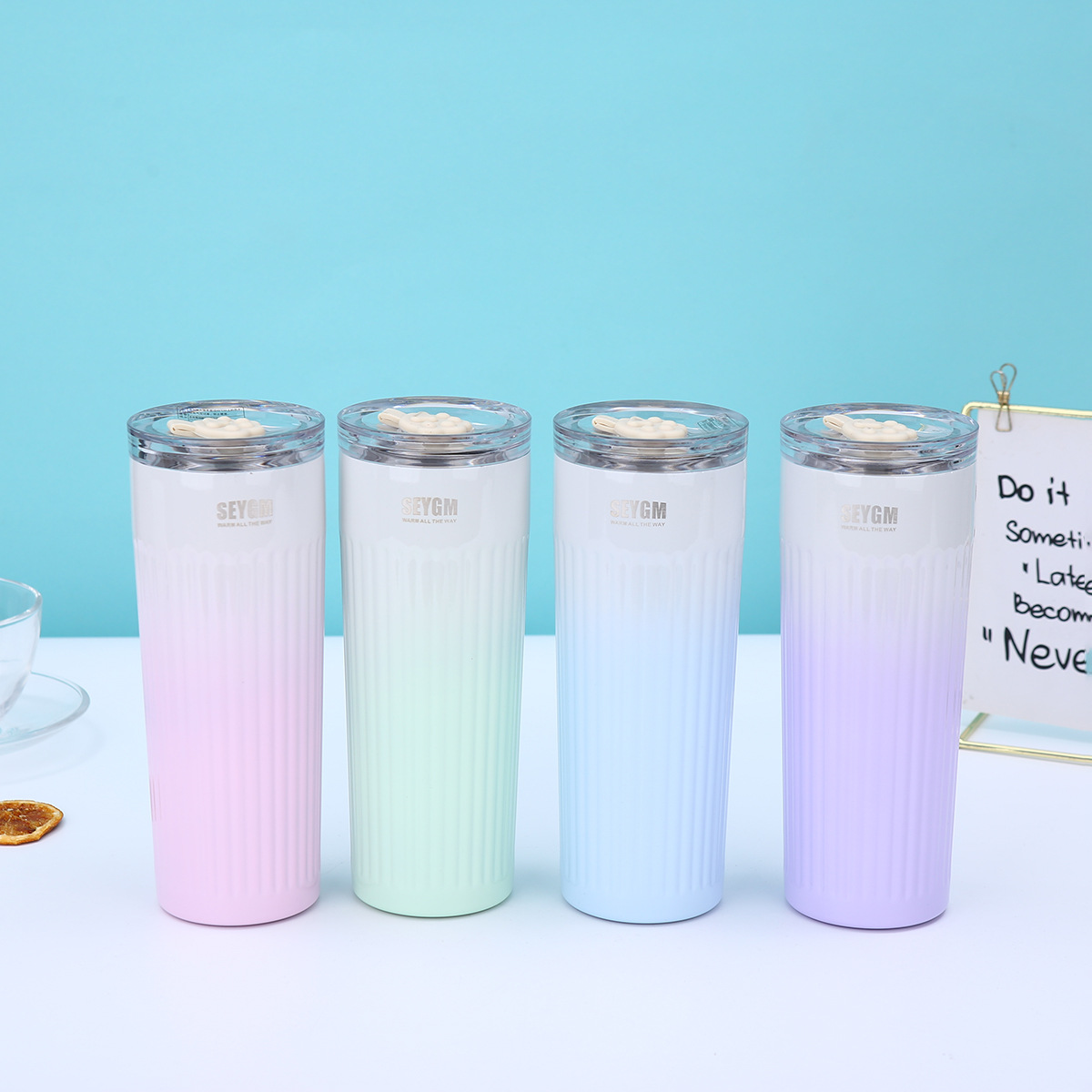 星爸爸高颜值竖条纹保温杯商务办公耐高温吸管杯车载渐变咖啡杯详情1