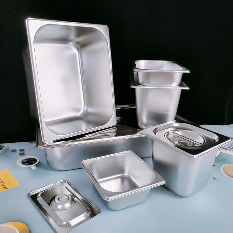 304 stainless steel serving basins, cafeteria buffet basins with LIDS, stainless steel square basins, ice cream basins, rectangular serving plates details Picture