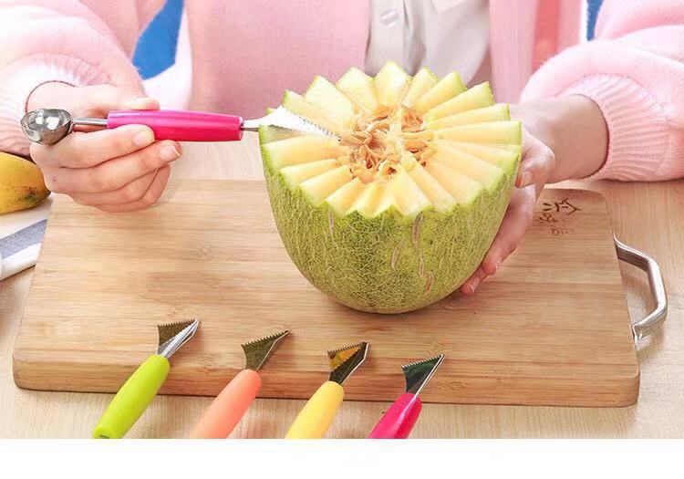 Stainless steel watermelon ball scorer, fruit ball scorer, double-head kitchen watermelon cutting, carved knife, platter scoop, a magic tool pic 17