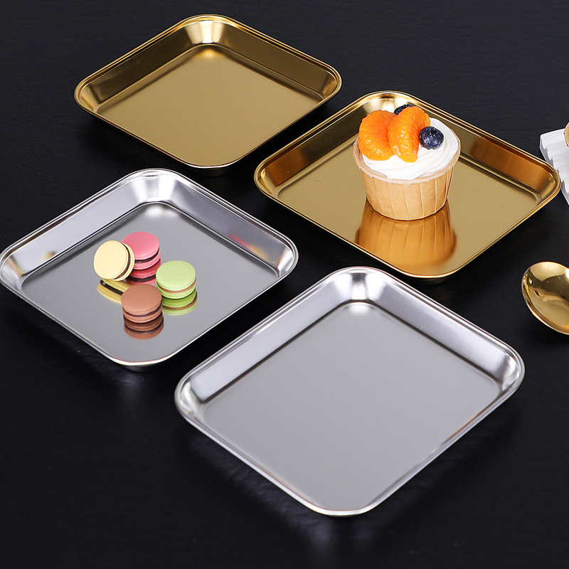 304 Korean-style grilled meat dessert tray, rectangular golden flat plate, creative flat base, dessert plate, snack and vegetable plate