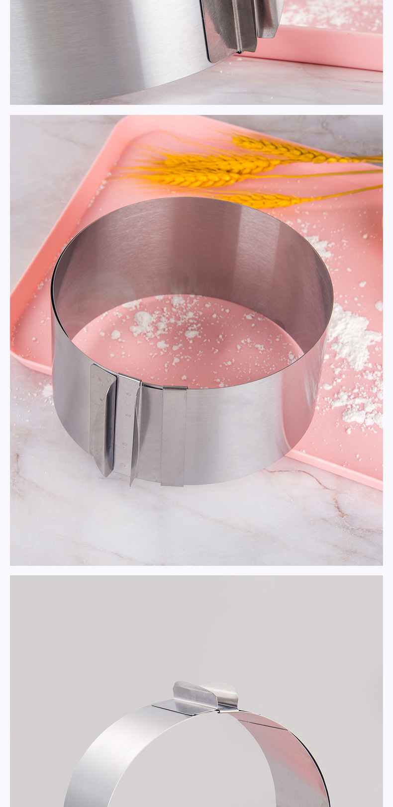 430 stainless steel cake mold, adjustable mousse ring telescopic and movable, 6-12 inch double-scale kitchen cake mold pic 4