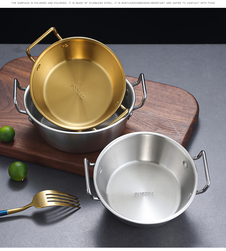 304 stainless steel Korean snack bowl, anti-scald double-ear bowl, small French fries bowl, soup bowl, double-ear large dish salad bowl pic 7
