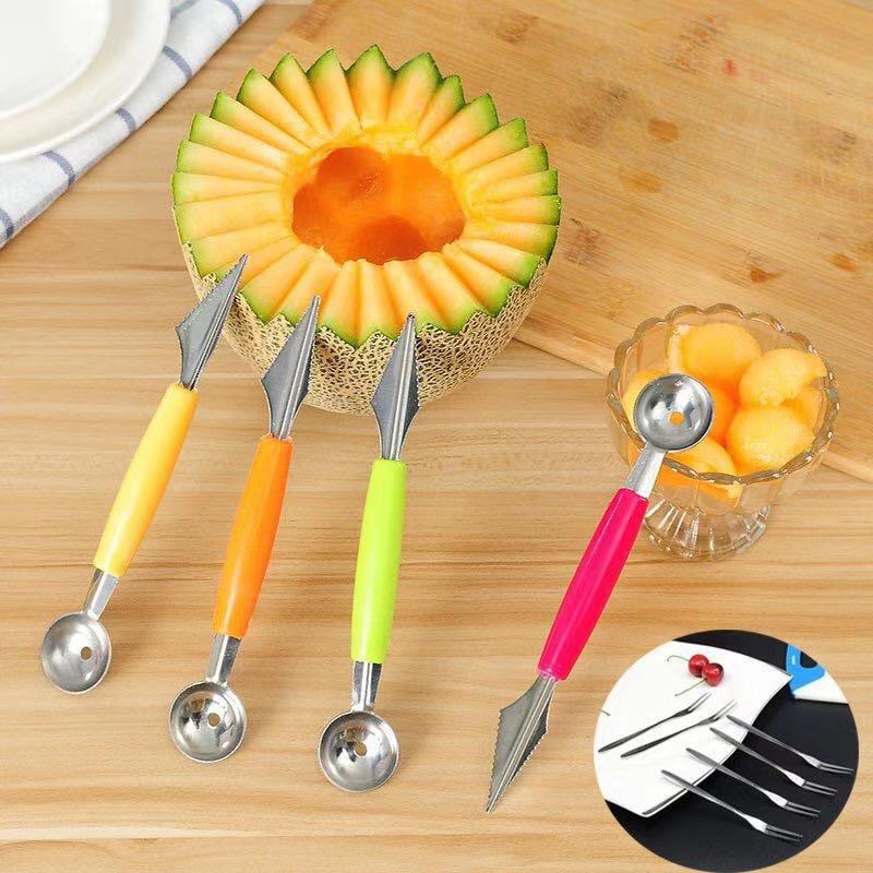 Stainless steel watermelon ball scorer, fruit ball scorer, double-head kitchen watermelon cutting, carved knife, platter scoop, a magic tool