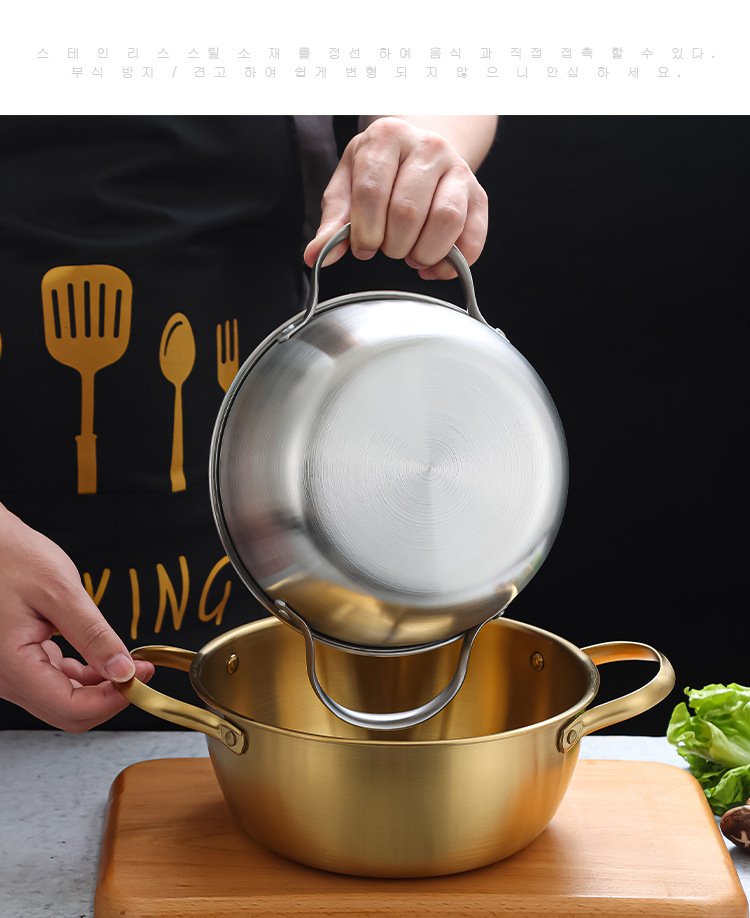 Wholesale Korean-style stainless steel bowls, creative mixed rice and vegetable bowls, round double-eared bowls, instant noodle and seafood soup bowls from the manufacturer pic 6