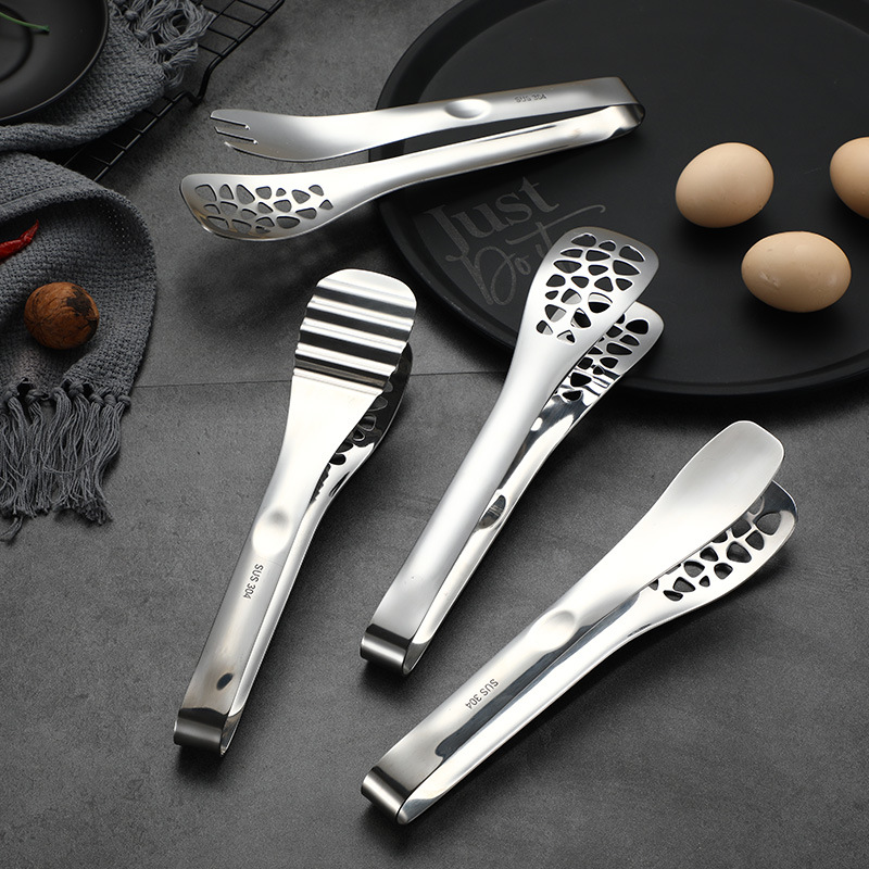 Factory direct supply of 304 stainless steel bread tongs, kitchen food tongs, buffet steak tongs, fried and barbecue tongs details Picture
