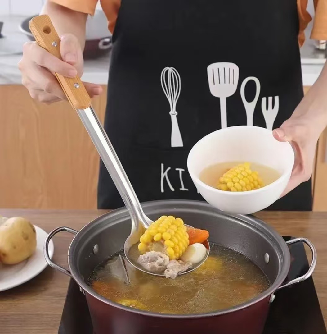 Stainless steel wooden-handled stir-frying spoon, kitchen stir-frying spatula, thickened pot spatula, kitchen cooking wooden-handled set stir-frying spoon and spatula pic 3