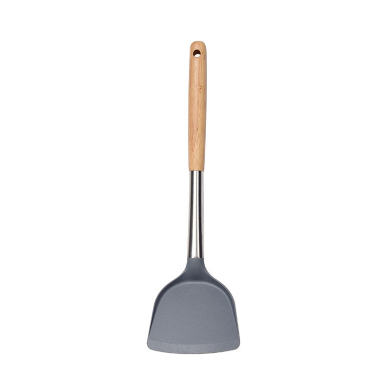 A 4-piece set of large grey wood-handled silicone spatula, a kitchenware set specially designed for non-stick cooking pans with silicone spatula and spoons Item Picture