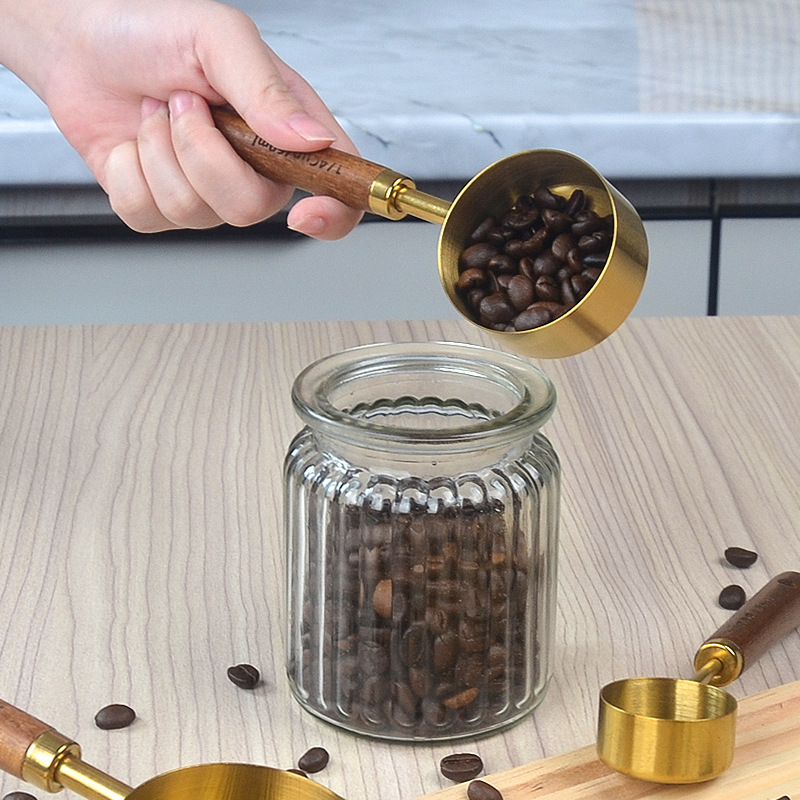 8-piece stainless steel measuring spoon and cup set, rose gold measuring spoon set with scale and acacia wood handle, measuring and baking tools Specification image