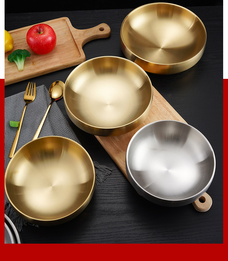 Korean-style stainless steel double-layer cold noodle bowl, mixed rice bowl, rice bowl, screw powder ramen bowl, instant noodle bowl, large soup bowl, gold pic 6
