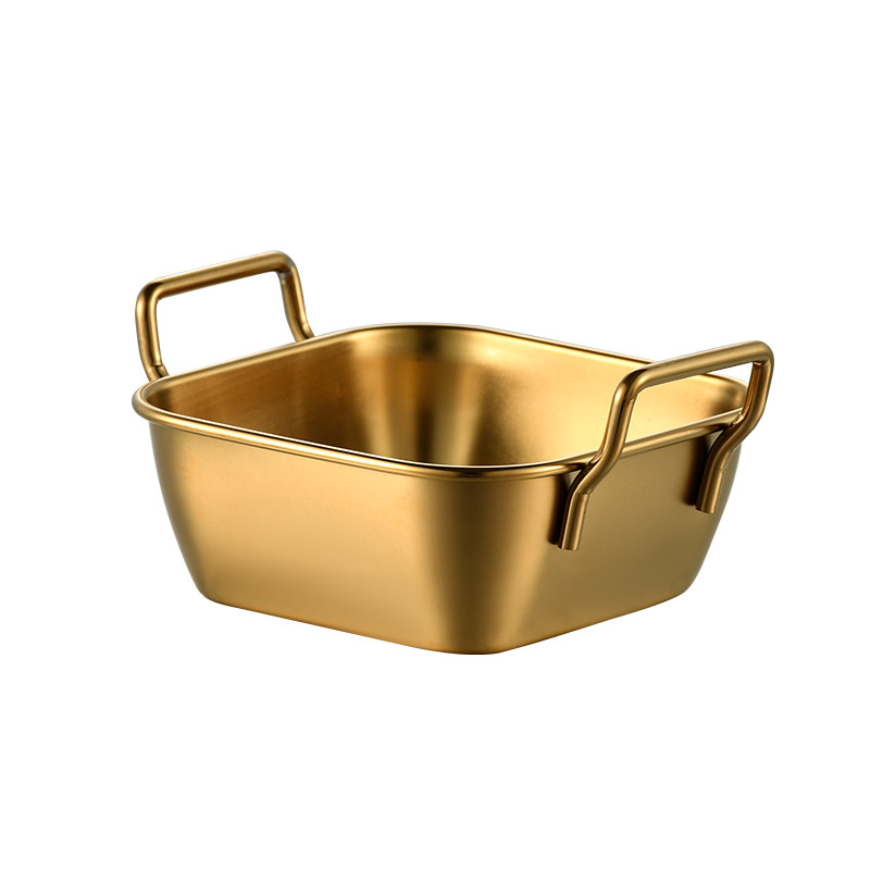 Korean-style stainless steel square small food box, French fries snack plate, creative square small basket, fried chicken snacks with ears, square plate Specification image