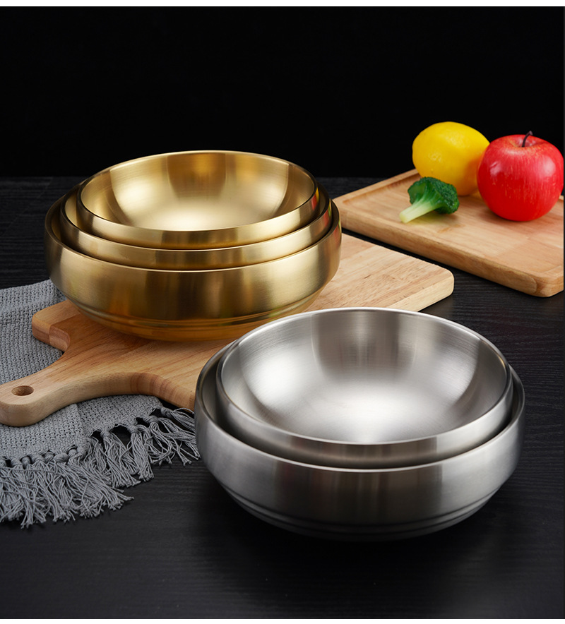 Korean-style stainless steel double-layer cold noodle bowl, mixed rice bowl, rice bowl, screw powder ramen bowl, instant noodle bowl, large soup bowl, gold pic 16