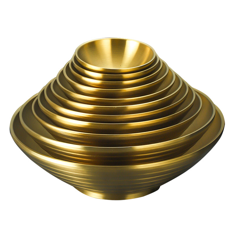 304 stainless steel Korean-style cold noodle bowl, mixed rice bowl, soup bowl, salad bowl, instant noodle golden large bowl, rice bowl, mixed noodle and bamboo hat bowl Application Scenario