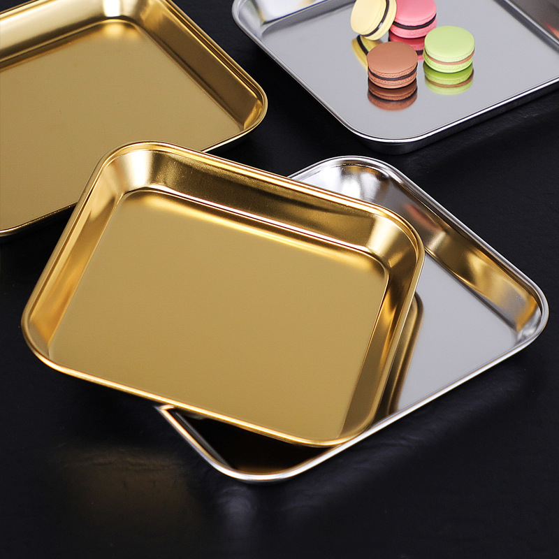 304 Korean-style grilled meat dessert tray, rectangular golden flat plate, creative flat base, dessert plate, snack and vegetable plate details Picture