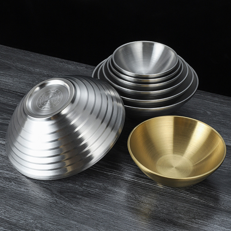 304 stainless steel Korean-style cold noodle bowl, mixed rice bowl, soup bowl, salad bowl, instant noodle golden large bowl, rice bowl, mixed noodle and bamboo hat bowl