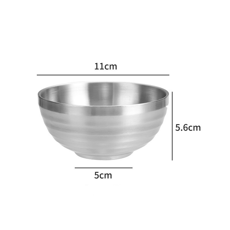 304 stainless steel Korean-style threaded bowl, household double-layer rice bowl, golden soup bowl, kindergarten, restaurant and snack bowl Item Picture