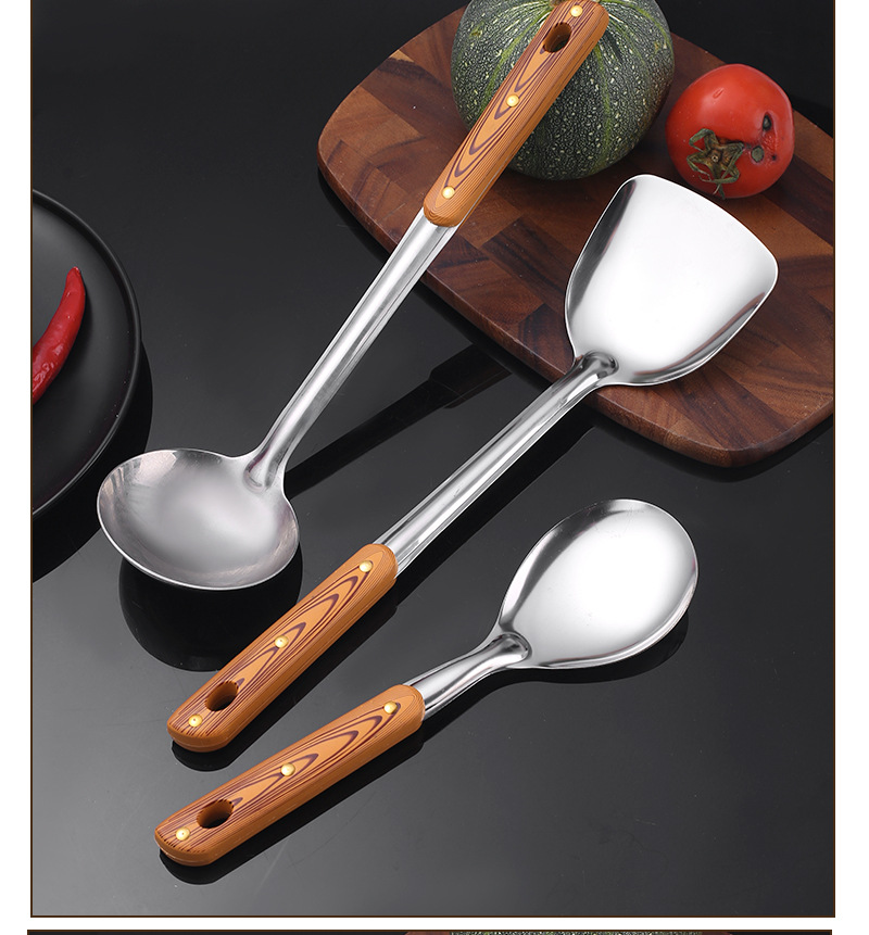 Stainless steel soup spoons, frying spatulas, spatulas, rice spoons, spatulas, cooking utensils, household kitchen supplies and kitchenware complete set pic 12
