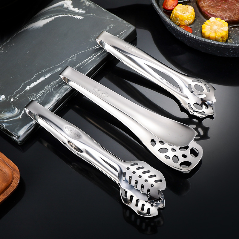 Cross-border 304 stainless steel food tongs, steak tongs, one-piece molded multi-purpose household kitchen barbecue bread tongs details Picture