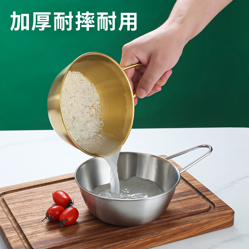 Korean-style stainless steel rice wine bowls, hot pot restaurant cooking bowls, seasoning bowls, sauce bowls, camping tableware, hot and cold wine bowls with handles Specification image