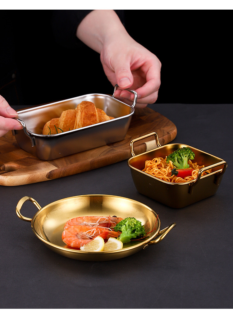 Korean-style stainless steel snack plate, double-ear kimchi plate, cold dish plate, French fries, fried chicken, grilled meat plate, golden pastry plate pic 7