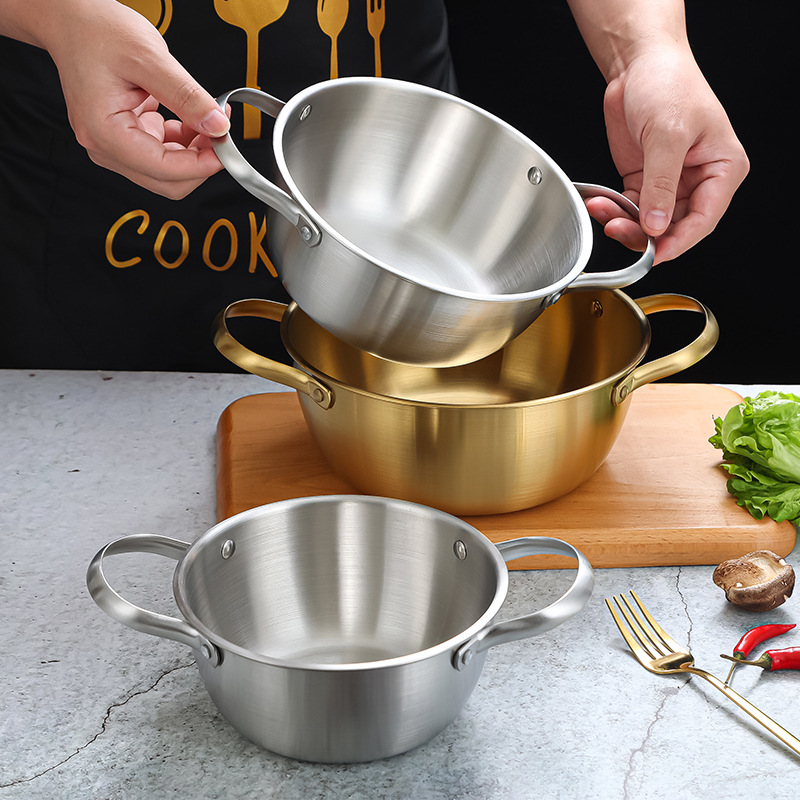 Wholesale Korean-style stainless steel bowls, creative mixed rice and vegetable bowls, round double-eared bowls, instant noodle and seafood soup bowls from the manufacturer